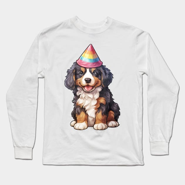 Birthday Bernese Mountain Dog Long Sleeve T-Shirt by Chromatic Fusion Studio